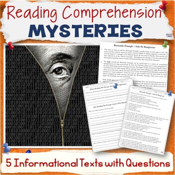 Preview of Reading Comprehension Passages and Questions Middle School Test Prep - Mysteries