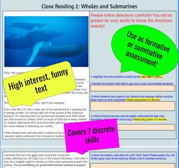 Preview of Fun Satirical Close Reading Activity 2- Whales and Submarines