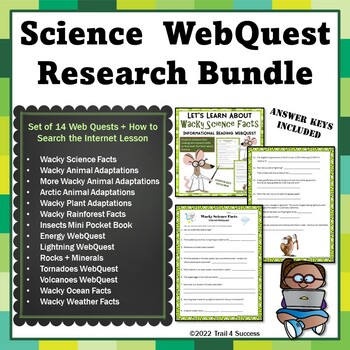 Preview of Fun Science Facts WebQuest Bundle of Worksheets Reading Research Activities