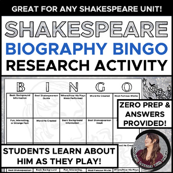 Preview of FUN Shakespeare Biography Bingo Research Activity