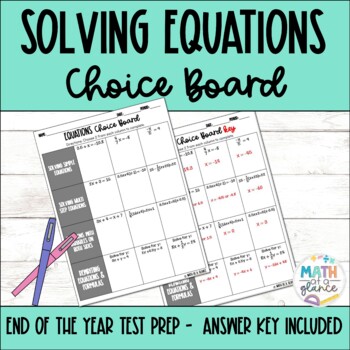 Preview of Fun Solving multi step Equations Review activity - Printable Choice board