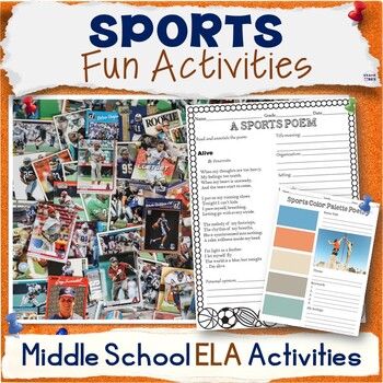 Preview of Sports Activity Packet - Middle School ELA Lesson Worksheets, NO PREP Sub Plans