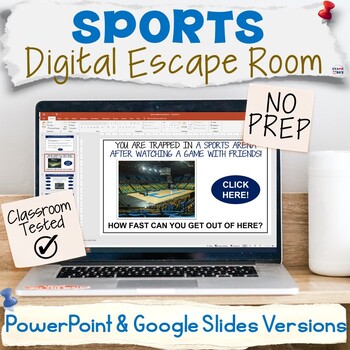 Preview of Sports Digital Escape Room - NO PREP Trivia Fact Research ELA Fun Activity