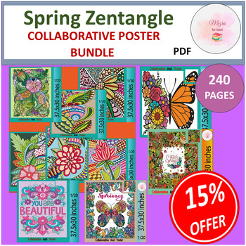 Preview of Fun Spring Zentangle Collaborative Posters | Classroom Springtime -puzzle Bundle