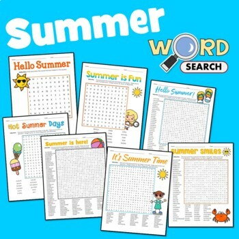 Preview of Fun Summer Break Word Search Puzzle Vocabulary Activity June July Worksheets