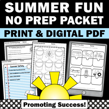 Preview of Summer Speech and Language Packets Safety Plan a Vacation Project Fun Worksheets