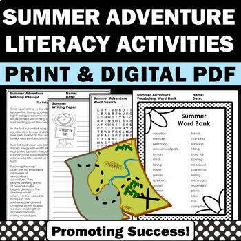 Preview of 2nd 3rd 4th Grade Summer School ELA Packet Writing Prompts Paper Activities ESL
