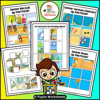 Fun Summer School Cut and Paste Puzzle Worksheets - Summer School Craft ...