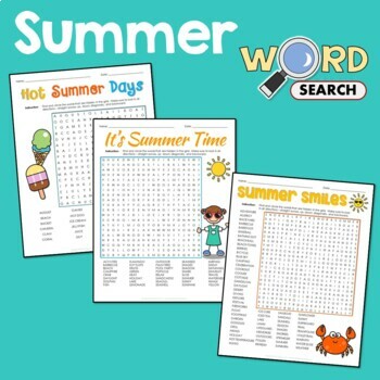Preview of Fun Summer Themed Word Search Puzzle Activity 2nd 3rd 4th Grade Worksheets