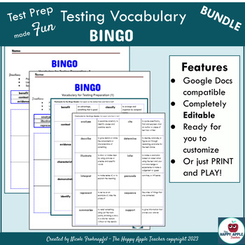 Preview of Fun Test Taking Vocabulary BINGO Printable & Editable BUNDLE