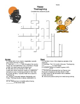 Preview of Fun Thanksgiving Crossword Puzzle Sub Plan