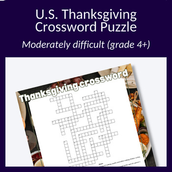 Preview of Fun Thanksgiving crossword puzzle for research or Thanksgiving game. Grade 4+