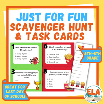 Preview of Fun Trivia Scavenger Hunt (End of School Year!) Task Cards