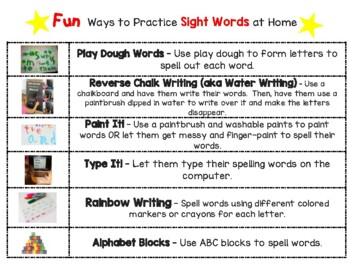 Preview of Fun Ways to Practice Sight Words at Home {Parent Handout}