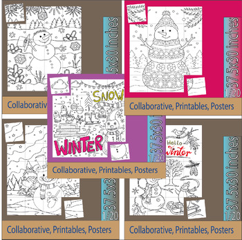 Preview of Fun Winter Activity| Collaborative Classroom Door Decoration Poster Bundle 2024