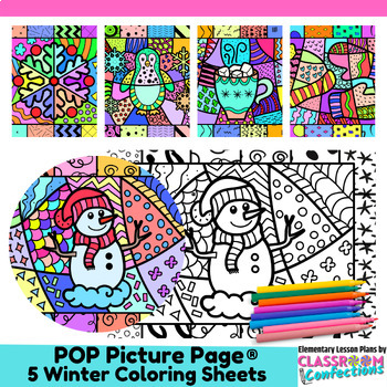 Preview of Fun Winter Coloring Pages BUNDLE Winter Holiday Pop Art Coloring Sheets for Kids