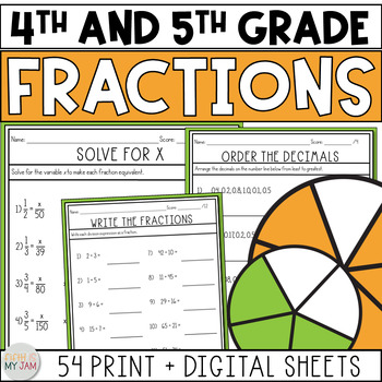 Preview of Math Fractions Upper Elementary Worksheets Digital Included