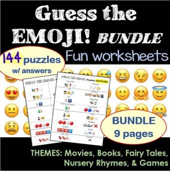 Preview of Fun Worksheets BUNDLE - Guess the Emojis (144 puzzles)