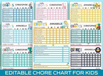 Preview of Fun and Easy Editable Chore Chart for 5 Year Old: Encouraging Responsibility