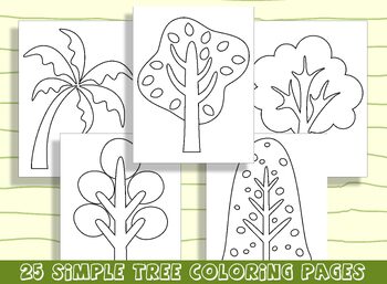 Preview of Fun and Easy Tree Coloring Pages for Preschool and Kindergarten: 25 Pages