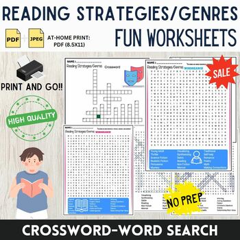 Preview of Fun and Engaging Worksheets | Reading Strategies/Genres Word Search & Crossword