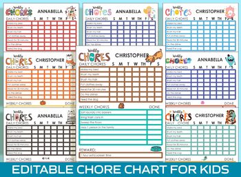 Preview of Fun and Functional Chore Chart for Teens: 8 Adorable Designs, Printable/Editable