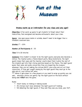 Preview of Drama class warmup or Ice Breaker game for any class : Fun at the Museum