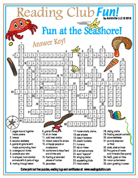 Fun at the Seashore Crossword Puzzle by Reading Club Fun | TpT