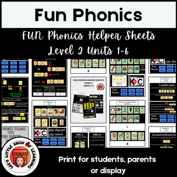 Preview of FUN Phonics Helper Sheets for level 2, Units 1-6, display or print