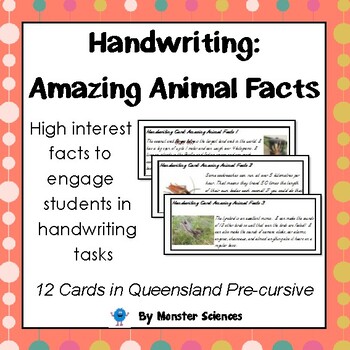 Preview of Fun handwriting practice cards - Queensland Pre-Cursive: Amazing Animal Facts