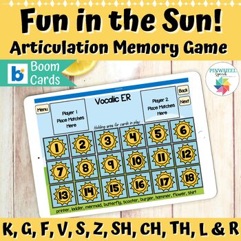 Preview of Fun in the Sun Articulation Memory Game Boom Cards™ Summer Speech Therapy