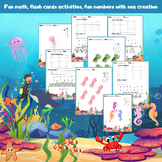 Fun math, flash cards activities, fun numbers with sea creation