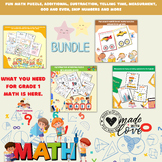 Fun math puzzle, additional, subtraction, telling time, od