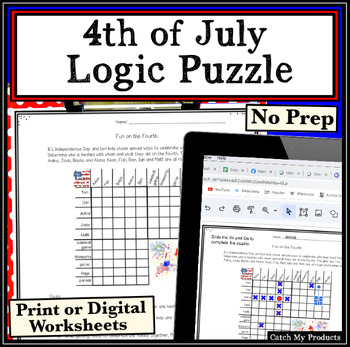 Preview of 4th of July Logic Puzzle Worksheet in Print or Google Document