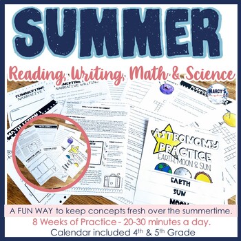 Preview of Fun summer school activities- 4th & 5th grade summer review packet math, reading