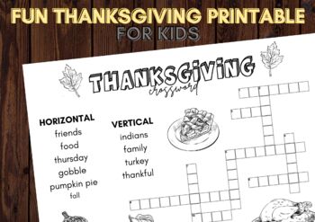 Preview of Fun thanksgiving printable crossword for kids!!