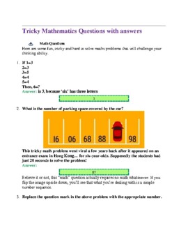 Preview of Fun-tricky Mathematical Questions with Solved Answers