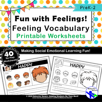 Preview of Fun with Feelings: Feeling Vocabulary Worksheets *Printable Pack*