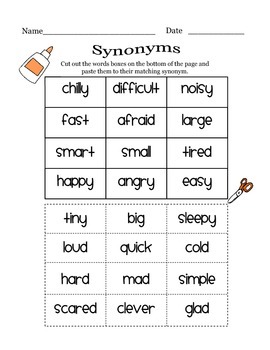 Synonym Match-Up {Matching Cut and Paste}  Synonyms and antonyms, Teaching  writing, Teaching language arts