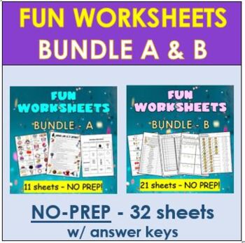 Preview of Fun worksheets BUNDLE A and B - 11 activities (32 sheets)