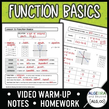 Preview of Function Basics Lesson | Warm-Up | Guided Notes | Homework