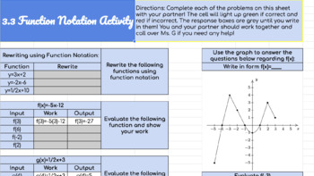 Preview of Function Notation Activity