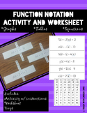 Function Notation Activity and Worksheet