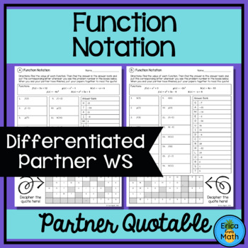 Preview of Function Notation Differentiated Partner Worksheets Quotable