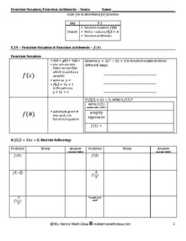 Preview of Function Notation & Function Arithmetic - Student Notes Packet/Worksheet