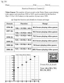 Preview of Function Notation (Linear Equations) in Context #2 - Answer Key