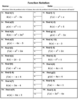 Preview of Function Notation Matching Self Checking Algebra Activity Task Worksheet
