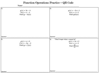 Preview of Function Notation Operations - Around the Room QR Code Activity