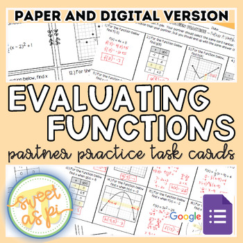 Preview of Evaluating Functions - Partner Task Card Activity Digital Version Included