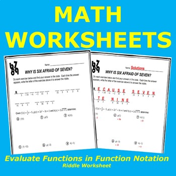 Preview of Evaluate Functions in Function Notation Riddle Worksheet